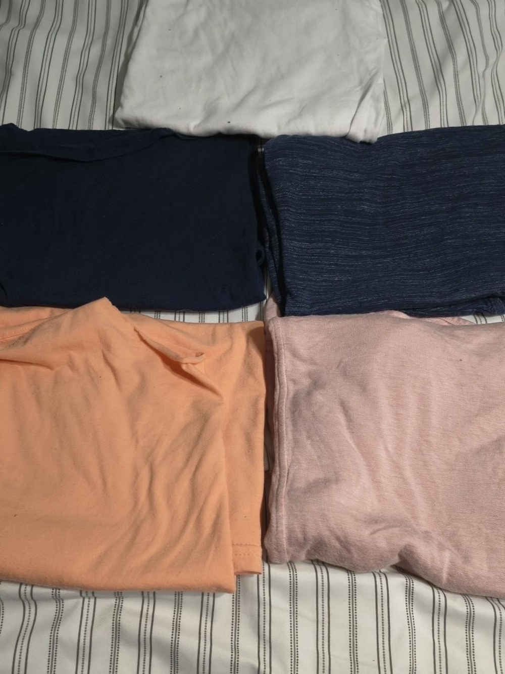 Lot of 6 Folded Tee Tops - Navy, White, Peach, Pink